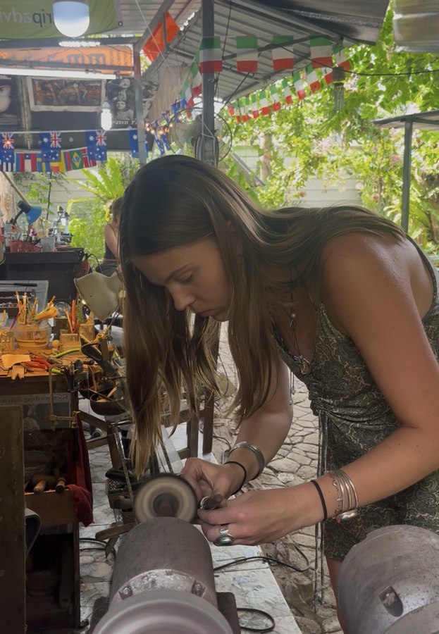 Verena at her jewellery workbench